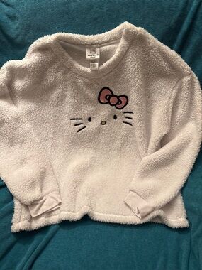 Sanrio Hello Kitty Plush Sherpa Top in White with Pink Bow